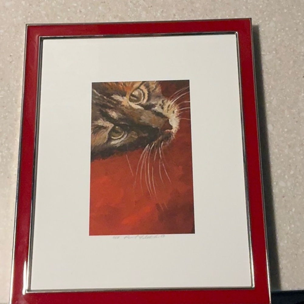 Framed Cat Art with Red Frame 8x10
